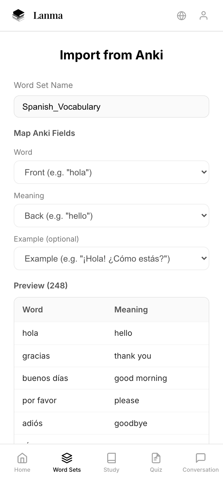 Anki import with smart field mapping