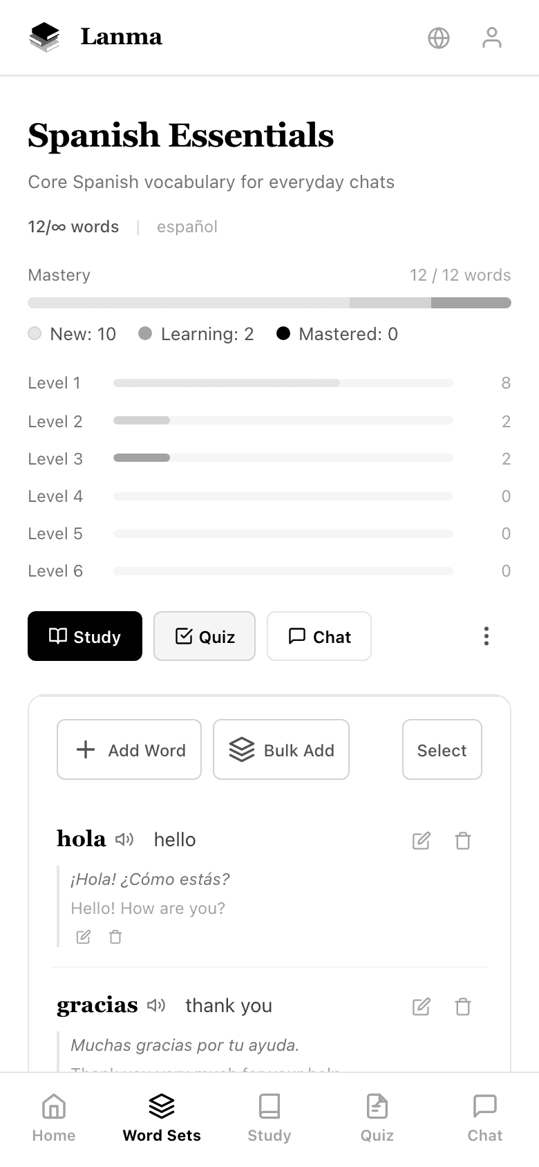 AI-generated vocabulary list from the video