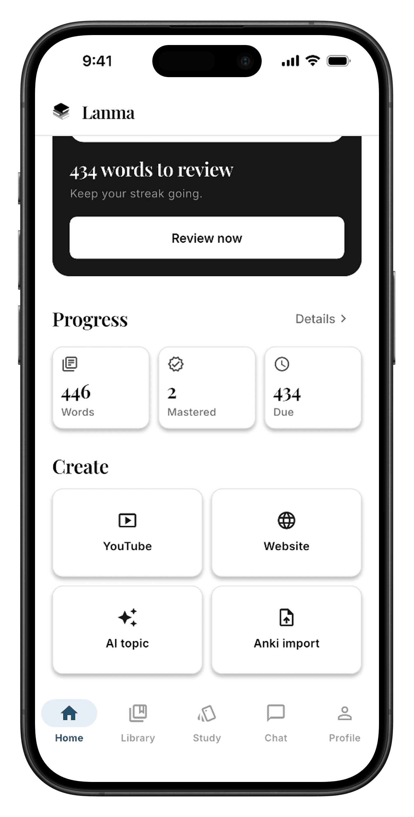 YouTube vocabulary generation interface